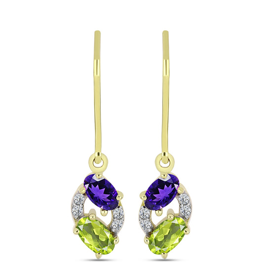 Pendientes de Plata Bañada en Oro con Amatista de Marruecos y Peridoto de Changbai