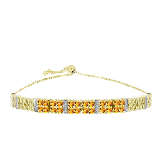 Pulsera de Plata Bañada en Oro con Citrino de Río del Oro y Topacio Blanco