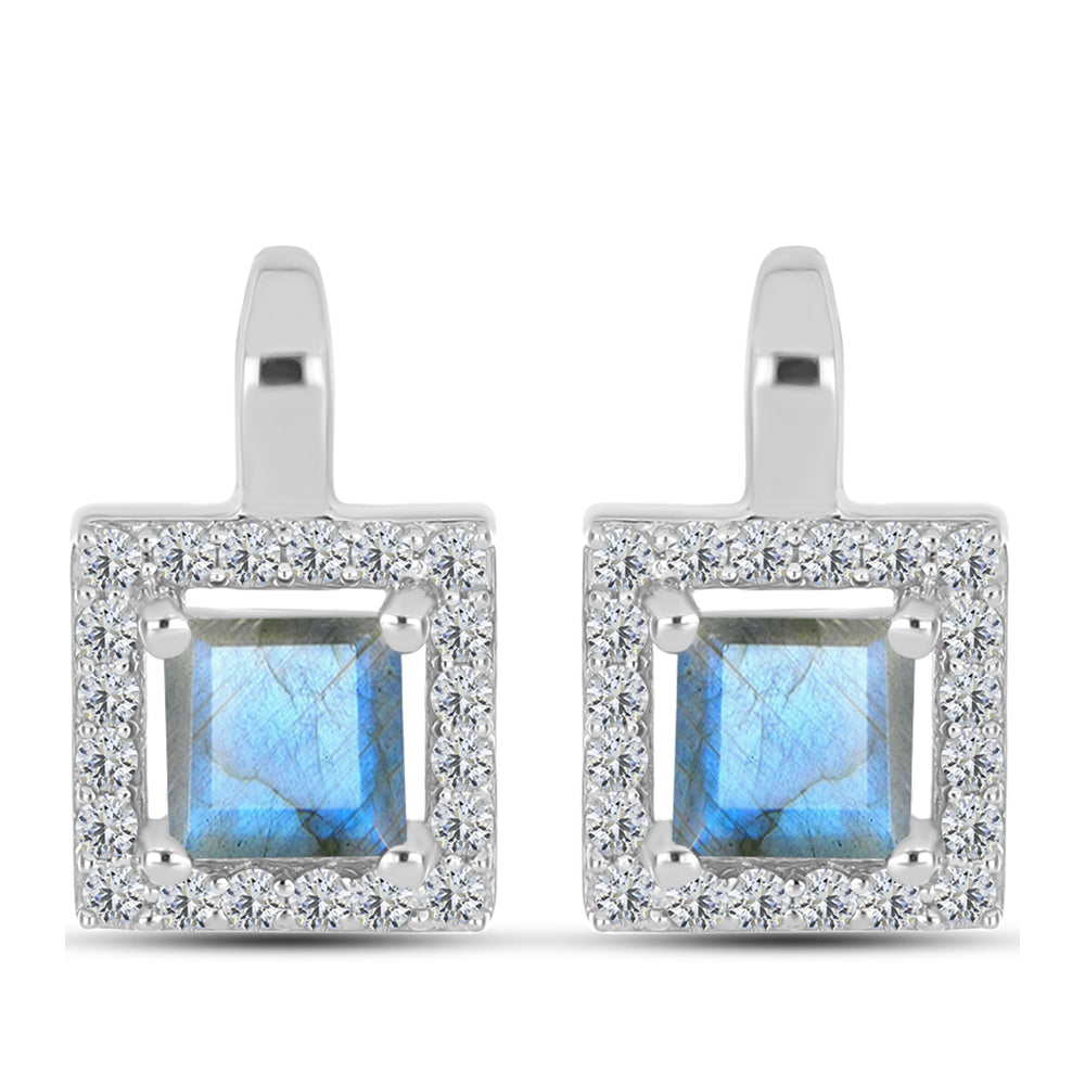 Pendientes de Plata con Labradorita y Topacio Blanco