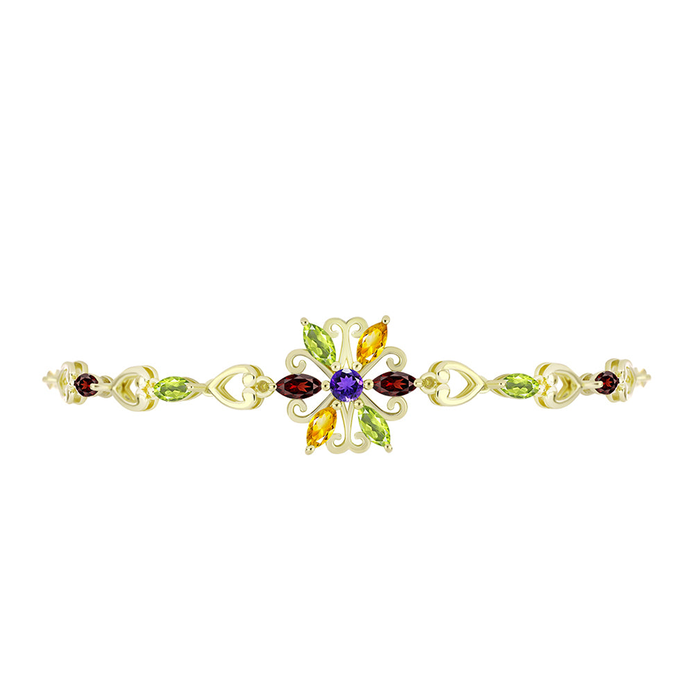Pulsera de Plata Bañada en Oro con Amatista de Marruecos y Citrino de los Montes Urales 2 