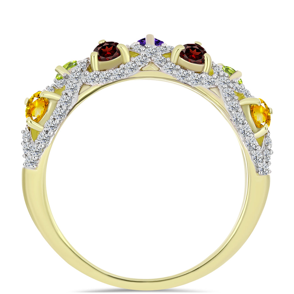 Anillo de Plata Bañada en Oro con Amatista de Marruecos y Citrino de los Montes Urales