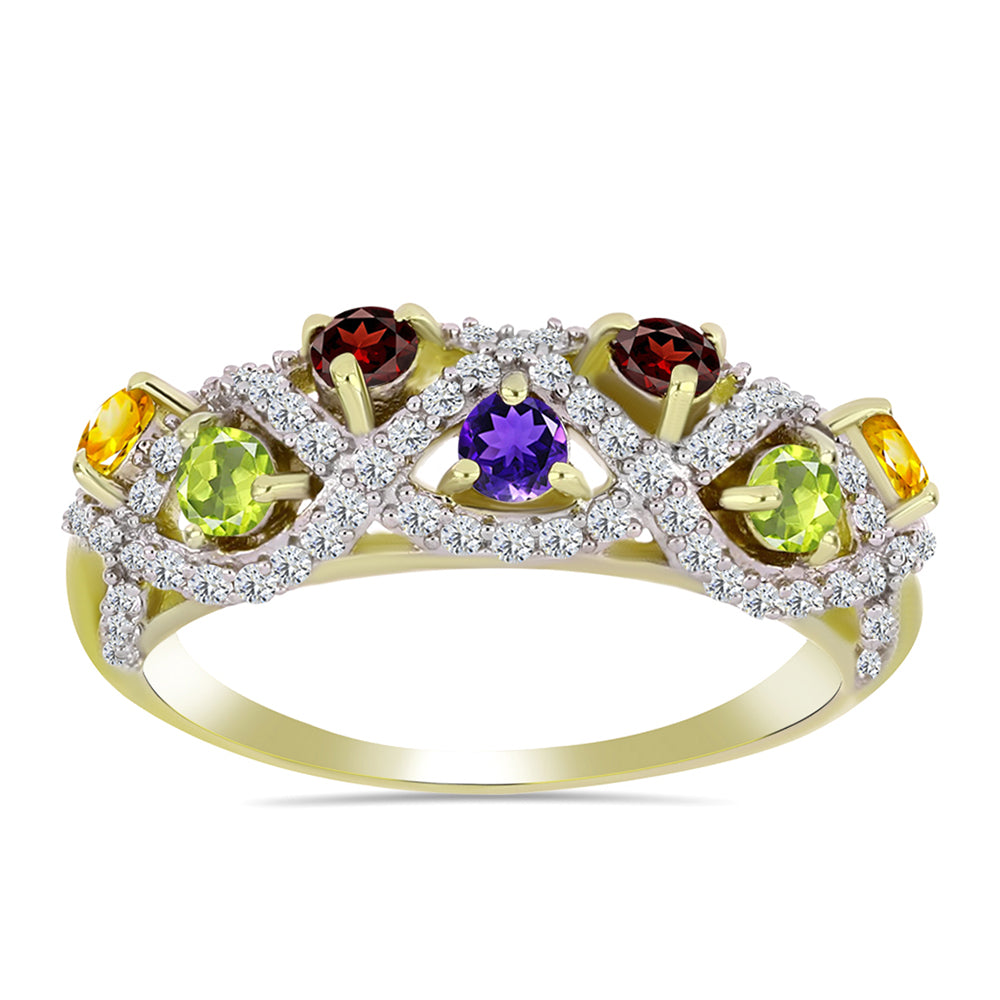 Anillo de Plata Bañada en Oro con Amatista de Marruecos y Citrino de los Montes Urales 1 