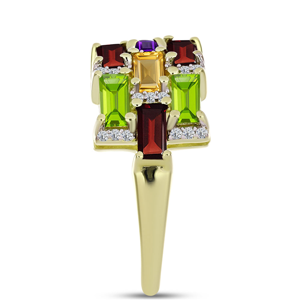 Anillo de Plata Bañada en Oro con Amatista de Marruecos y Citrino de los Montes Urales 4 