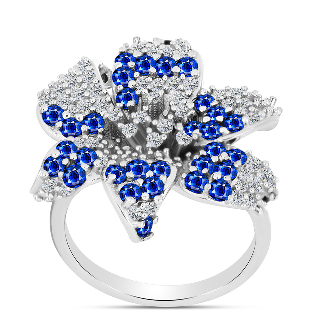 Anillo de Plata con Zafiro Azul Australiano y Topacio Blanco 3 