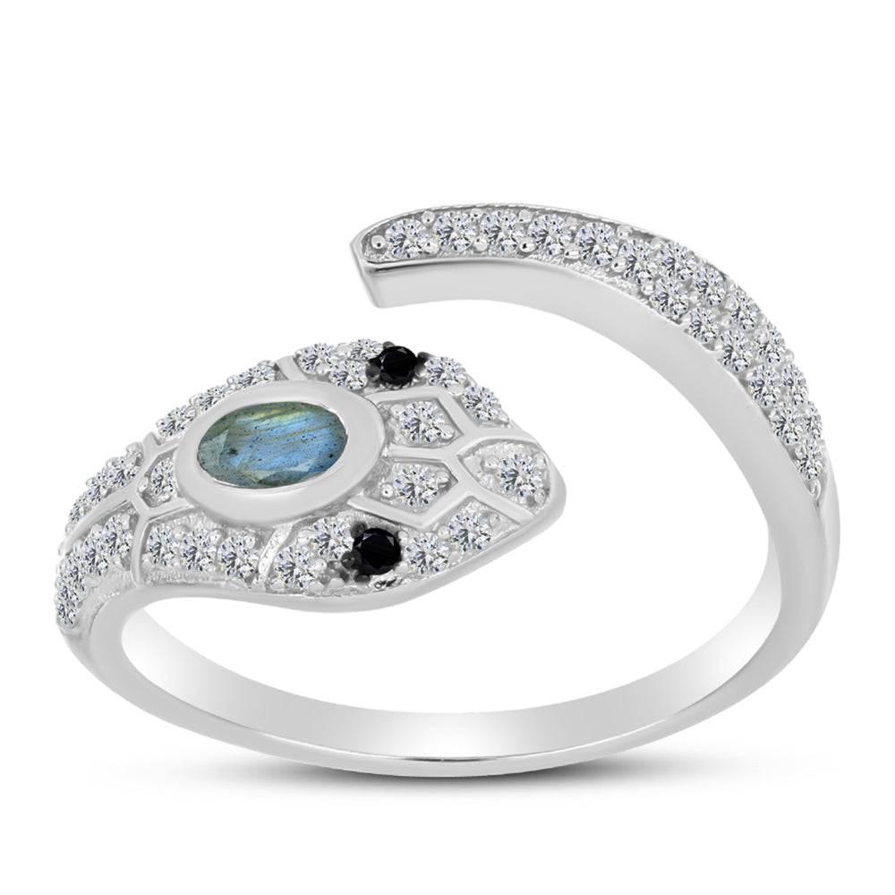 Anillo de Plata con Labradorita y Espinela Negra