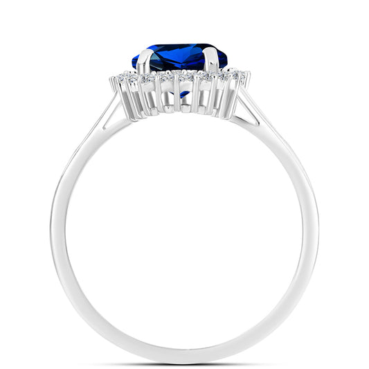 Anillo de Plata con Zafiro artificial y Zircón Blanco