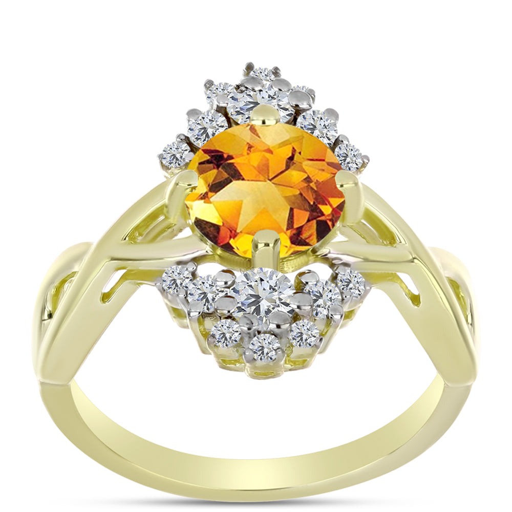 Anillo de Plata Bañada en Oro con Citrino de Río del Oro y Topacio Blanco 3 