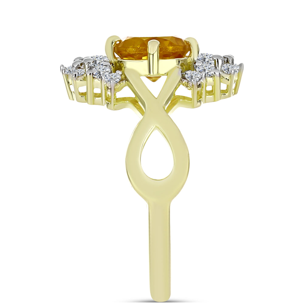 Anillo de Plata Bañada en Oro con Citrino de Río del Oro y Topacio Blanco 4 