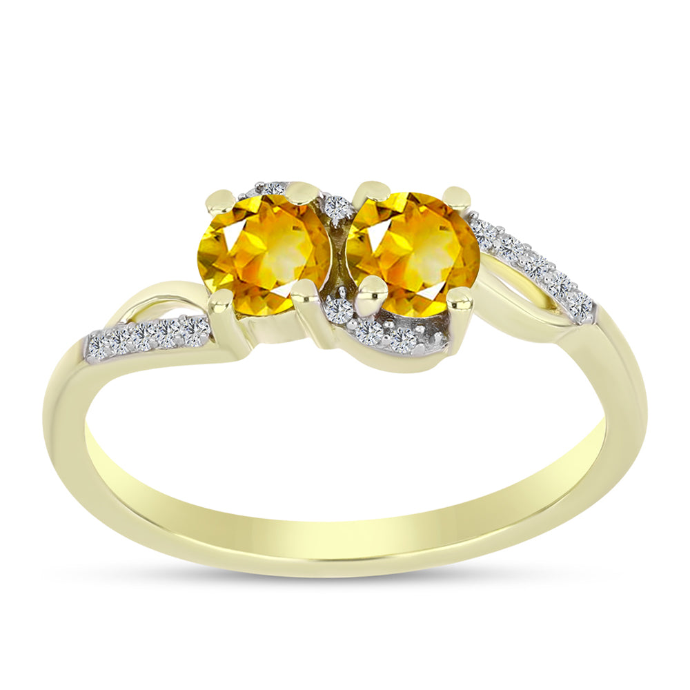 Anillo de Plata Bañada en Oro con Citrino de Río del Oro y Topacio Blanco