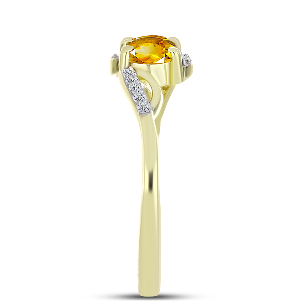 Anillo de Plata Bañada en Oro con Citrino de Río del Oro y Topacio Blanco 4 