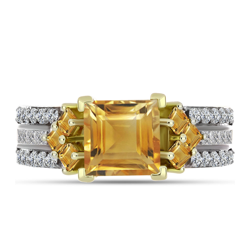 Anillo de Plata Bañada en Oro con Citrino de Río del Oro y Topacio Blanco 1 