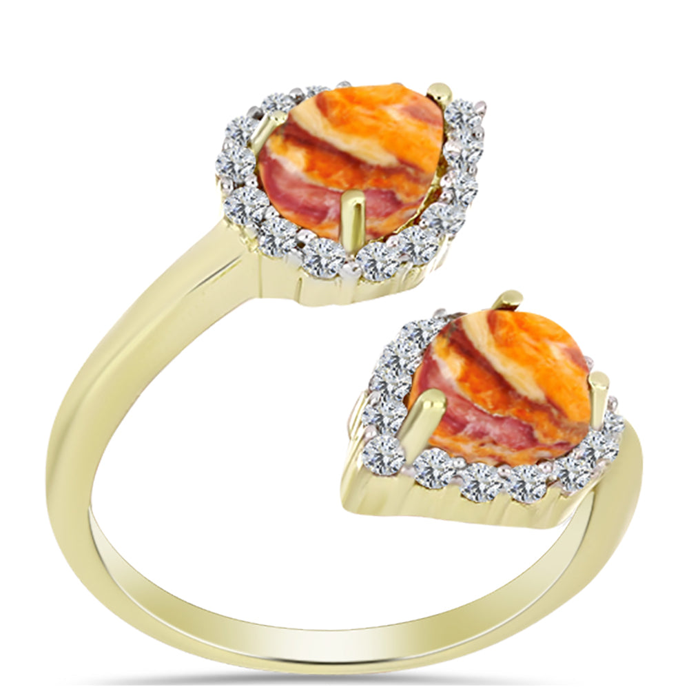 Anillo de Plata Bañada en Oro con Jaspe Garra de León y Topacio Blanco