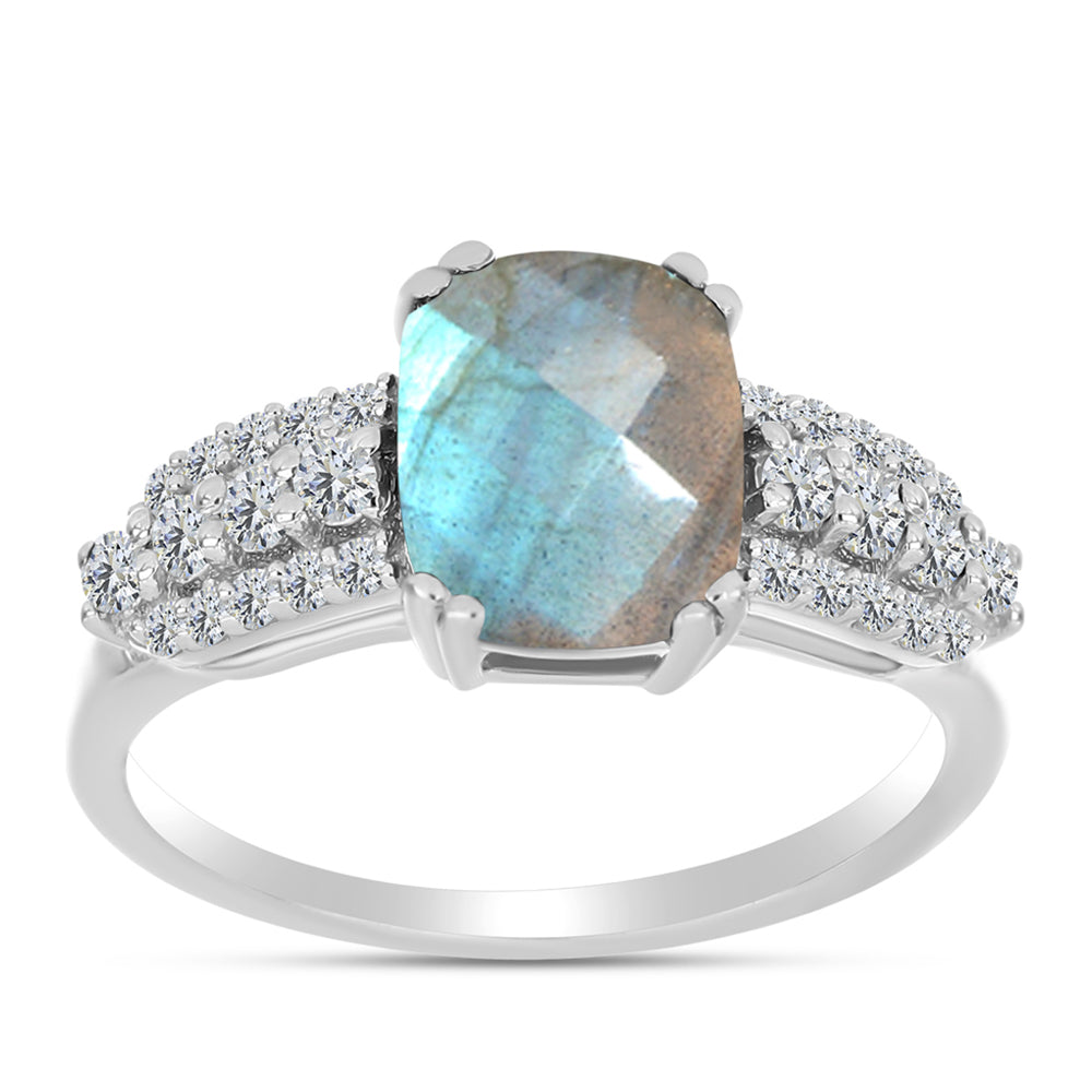 Anillo de Plata con Labradorita y Topacio Blanco 3 