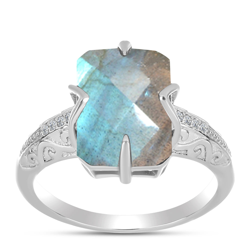 Anillo de Plata con Labradorita y Topacio Blanco 3 