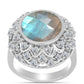 Anillo de Plata con Labradorita y Topacio Blanco