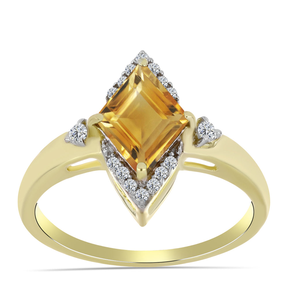 Anillo de Plata Bañada en Oro con Citrino de Río del Oro y Topacio Blanco