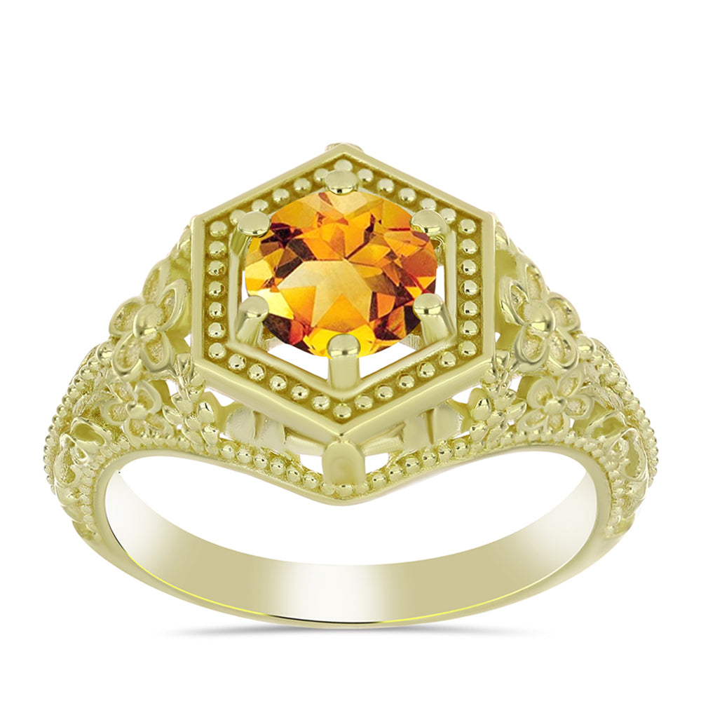Anillo de Plata Bañada en Oro con Citrino de Río del Oro