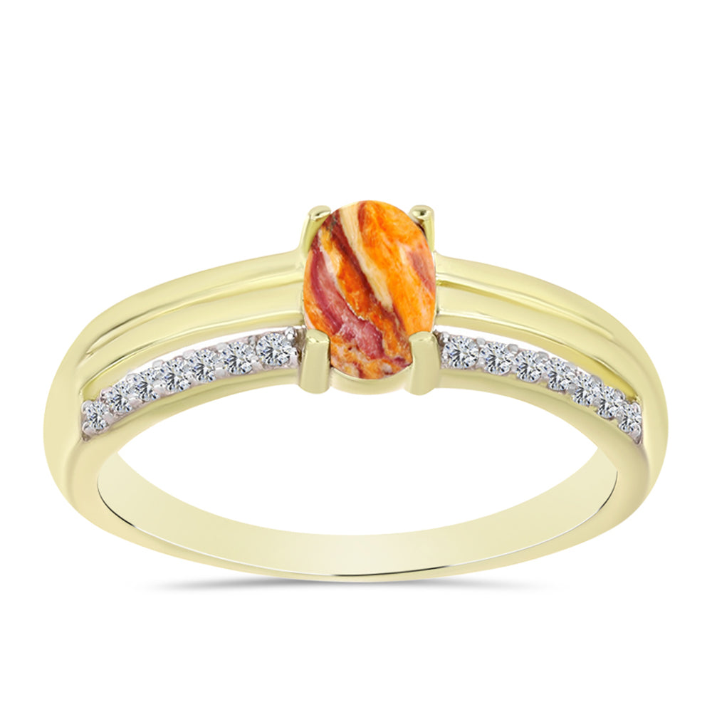 Anillo de Plata Bañada en Oro con Jaspe Garra de León y Topacio Blanco