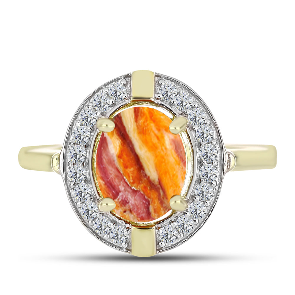 Anillo de Plata Bañada en Oro con Jaspe Garra de León y Topacio Blanco 1 
