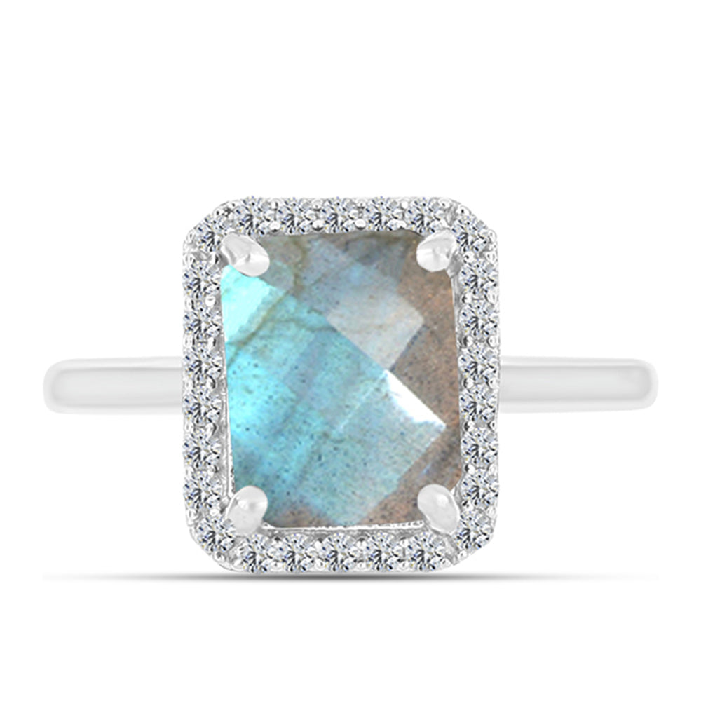 Anillo de Plata con Labradorita y Topacio Blanco 1 