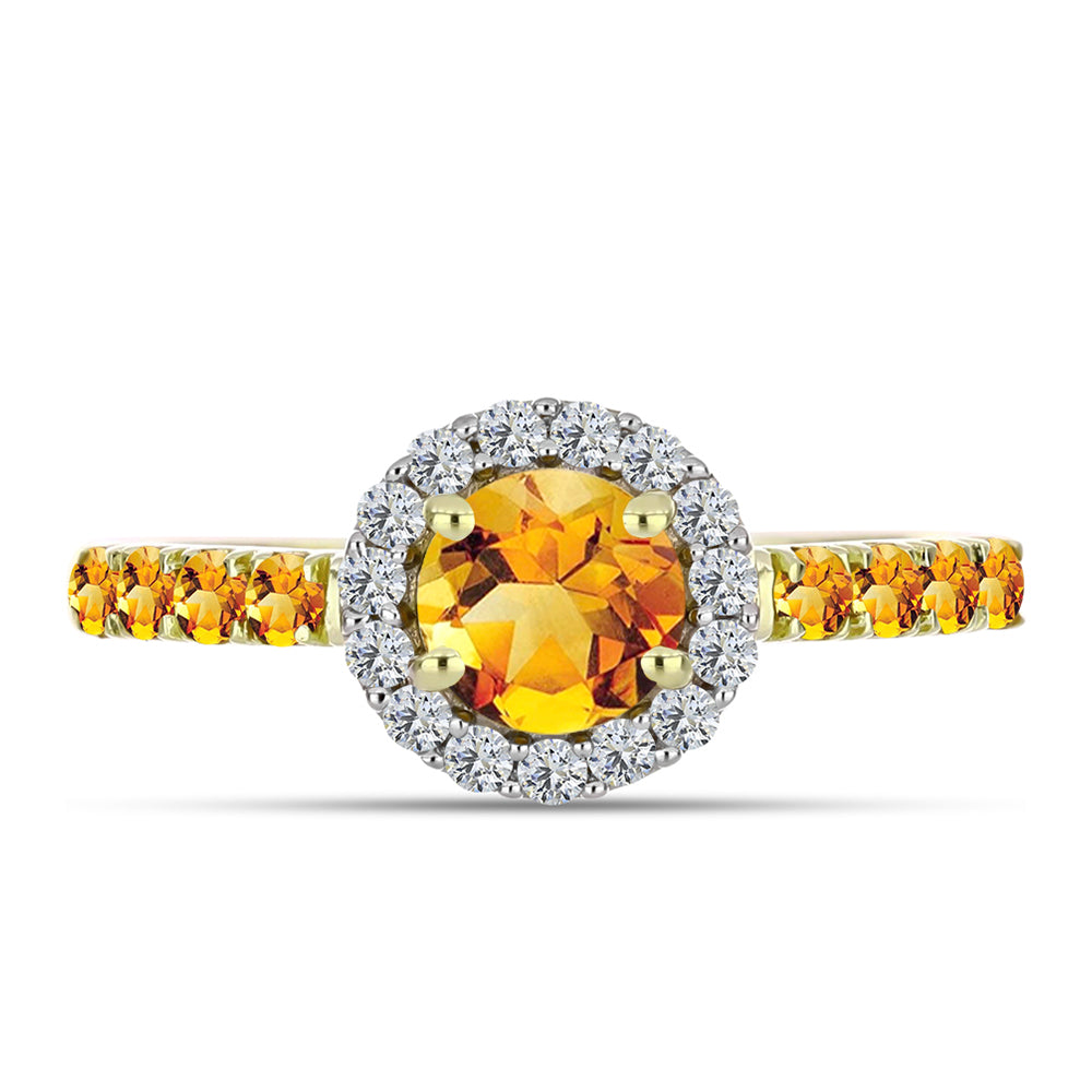 Anillo de Plata Bañada en Oro con Citrino de Río del Oro y Topacio Blanco 1 
