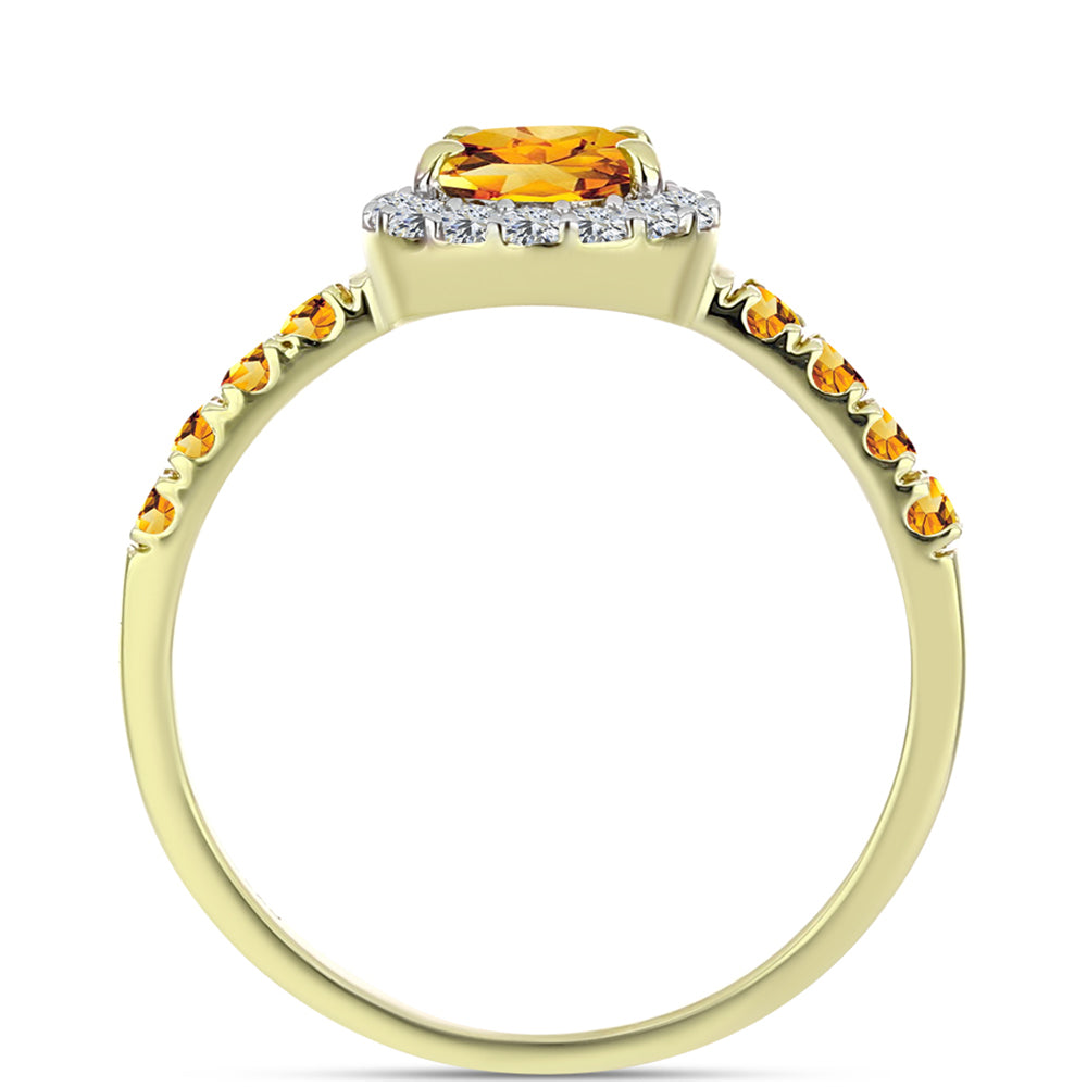 Anillo de Plata Bañada en Oro con Citrino de Río del Oro y Topacio Blanco 2 