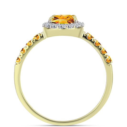 Anillo de Plata Bañada en Oro con Citrino de Río del Oro y Topacio Blanco