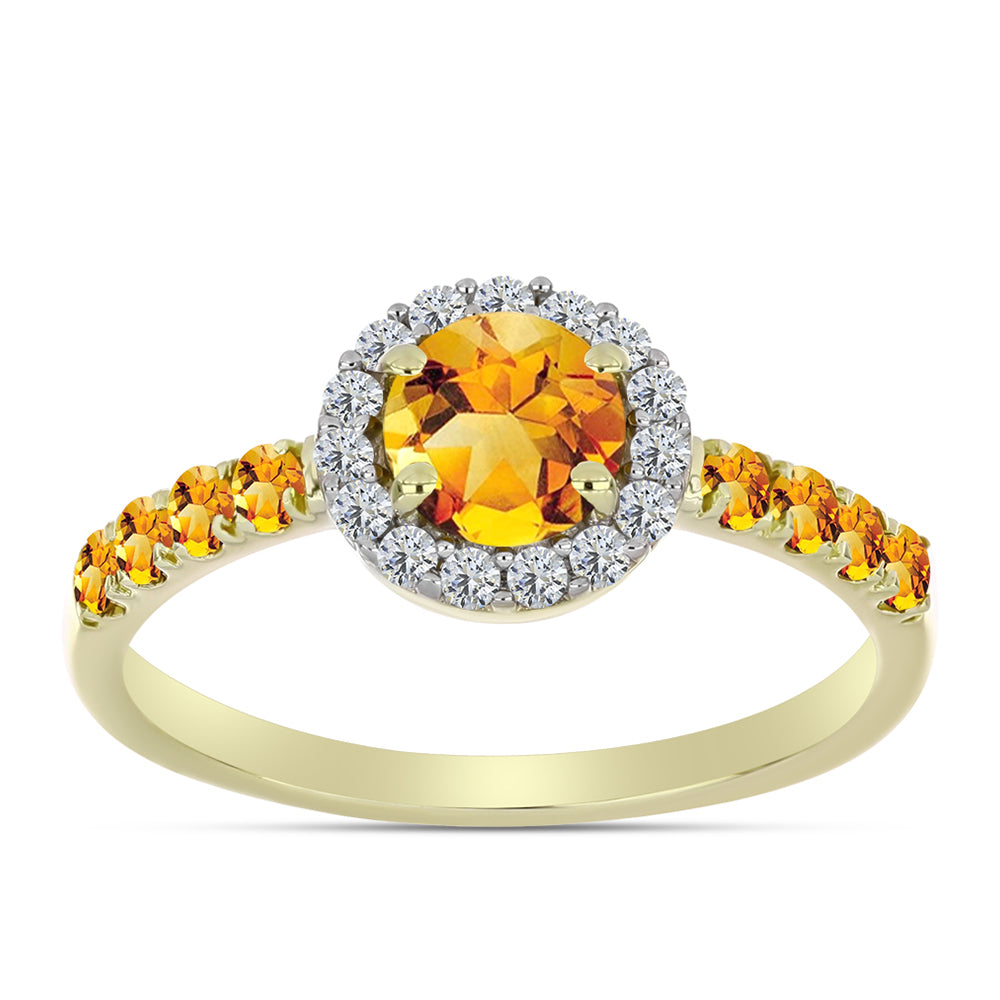 Anillo de Plata Bañada en Oro con Citrino de Río del Oro y Topacio Blanco