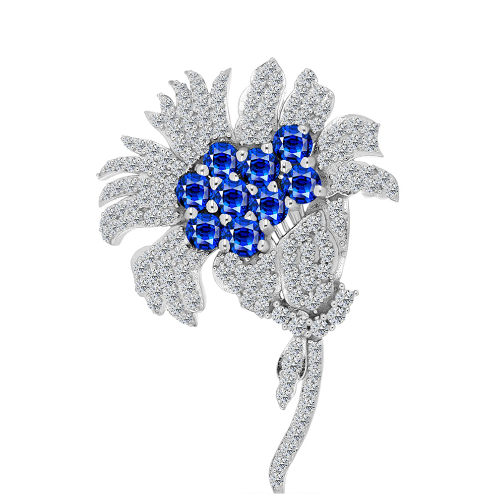 Broche de Plata con Zafiro Azul Australiano y Topacio Blanco 1 