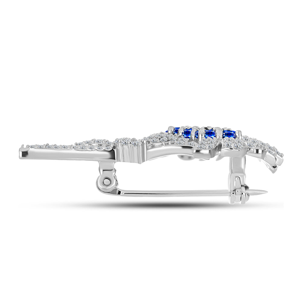 Broche de Plata con Zafiro Azul Australiano y Topacio Blanco 2 