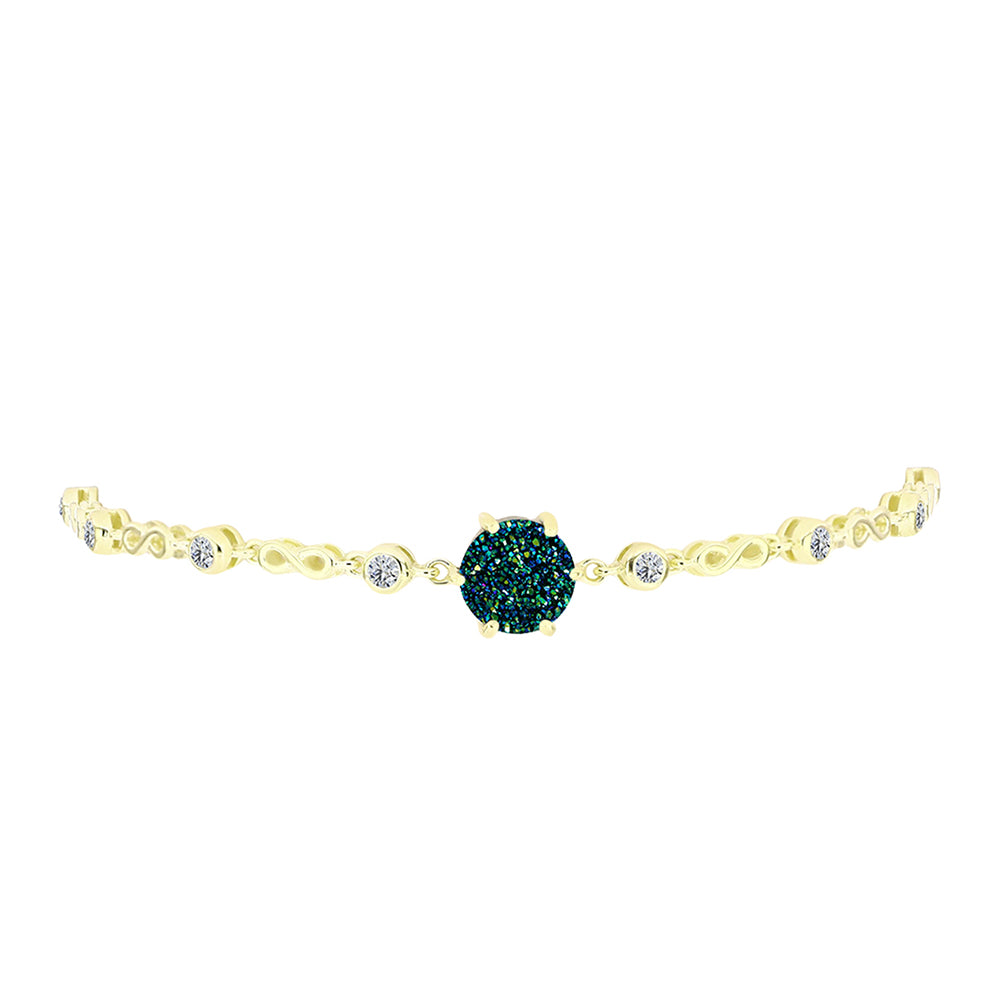 Pulsera de Plata Bañada en Oro con Drusa Verde y Topacio Blanco 2 