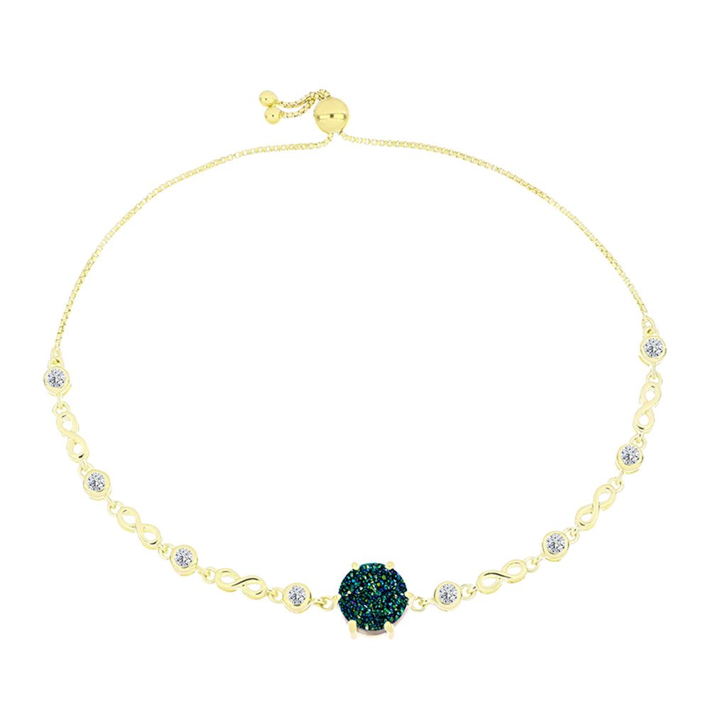 Pulsera de Plata Bañada en Oro con Drusa Verde y Topacio Blanco 1 