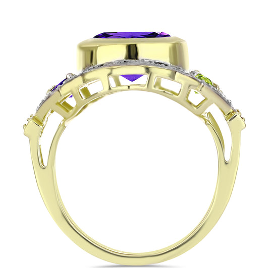 Anillo de Plata Bañada en Oro con Amatista de Marruecos y Citrino de los Montes Urales