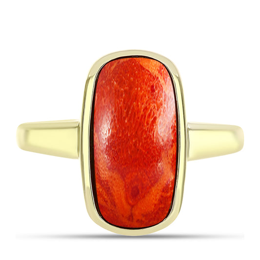 Anillo de Plata Bañada en Oro con Coral de Esponja Roja
