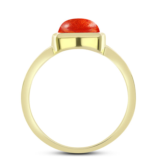 Anillo de Plata Bañada en Oro con Coral de Esponja Roja