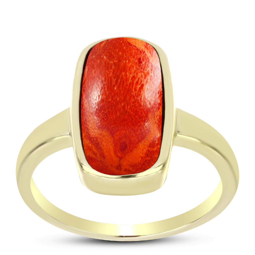 Anillo de Plata Bañada en Oro con Coral de Esponja Roja