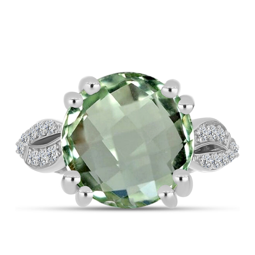 Anillo de Plata con Amatista Verde y Topacio Blanco