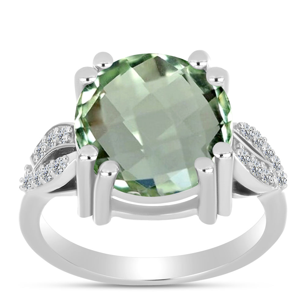 Anillo de Plata con Amatista Verde y Topacio Blanco 3 