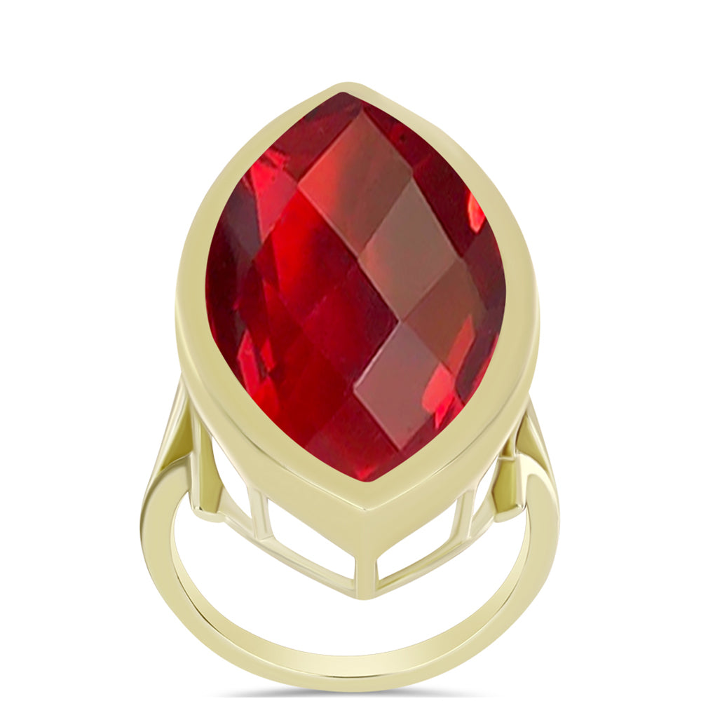 Anillo de Plata Bañada en Oro con Ágata Roja
