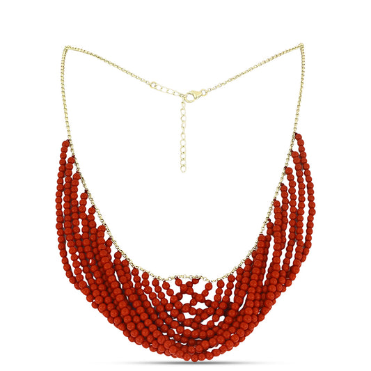 Collar de Plata Bañada en Oro con Coral de Esponja Roja
