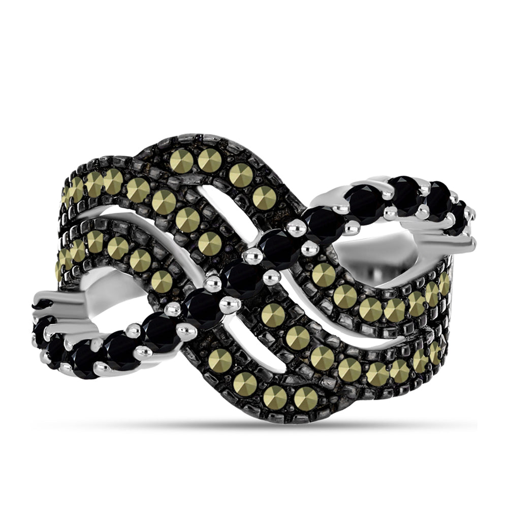 Anillo de Plata con Marcasita de Austria y Espinela Negra 1 