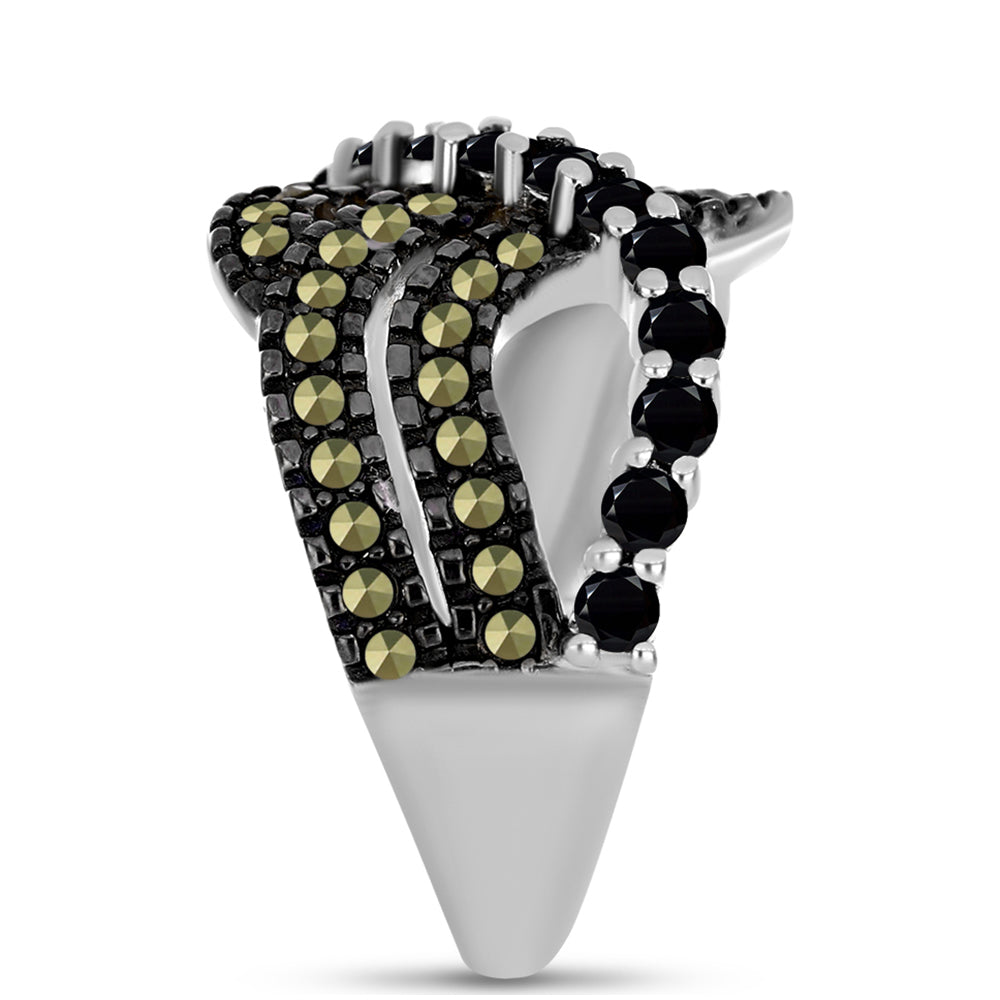 Anillo de Plata con Marcasita de Austria y Espinela Negra 4 