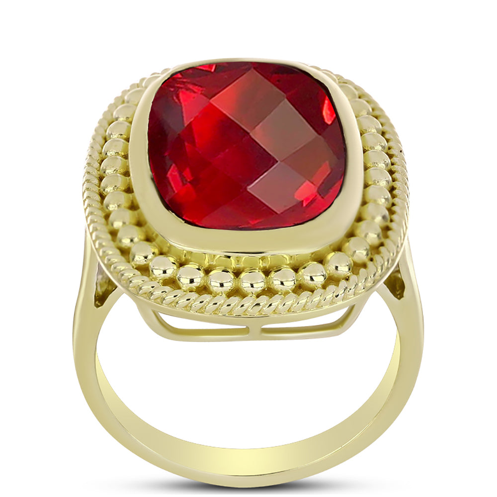 Anillo de Plata Bañada en Oro con Ágata Roja