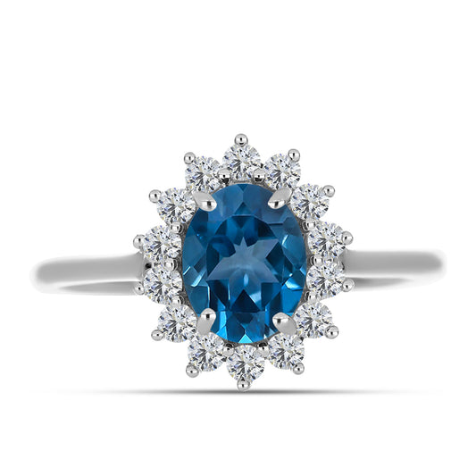 Anillo de Plata con Topacio Azul Londres y Topacio Blanco