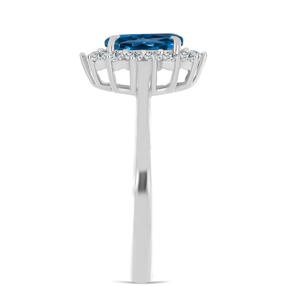 Anillo de Plata con Topacio Azul Londres y Topacio Blanco 4 