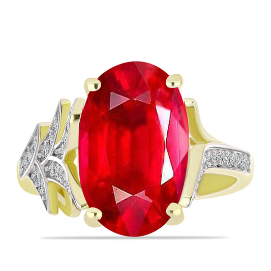 Anillo de Plata Bañada en Oro con Ágata Roja y Topacio Blanco