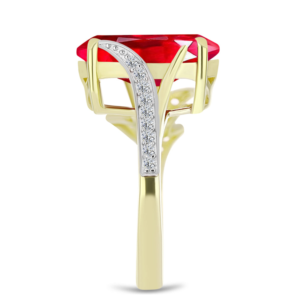 Anillo de Plata Bañada en Oro con Ágata Roja y Topacio Blanco