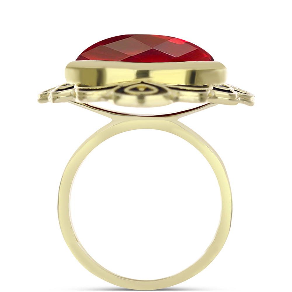 Anillo de Plata Bañada en Oro con Ágata Roja