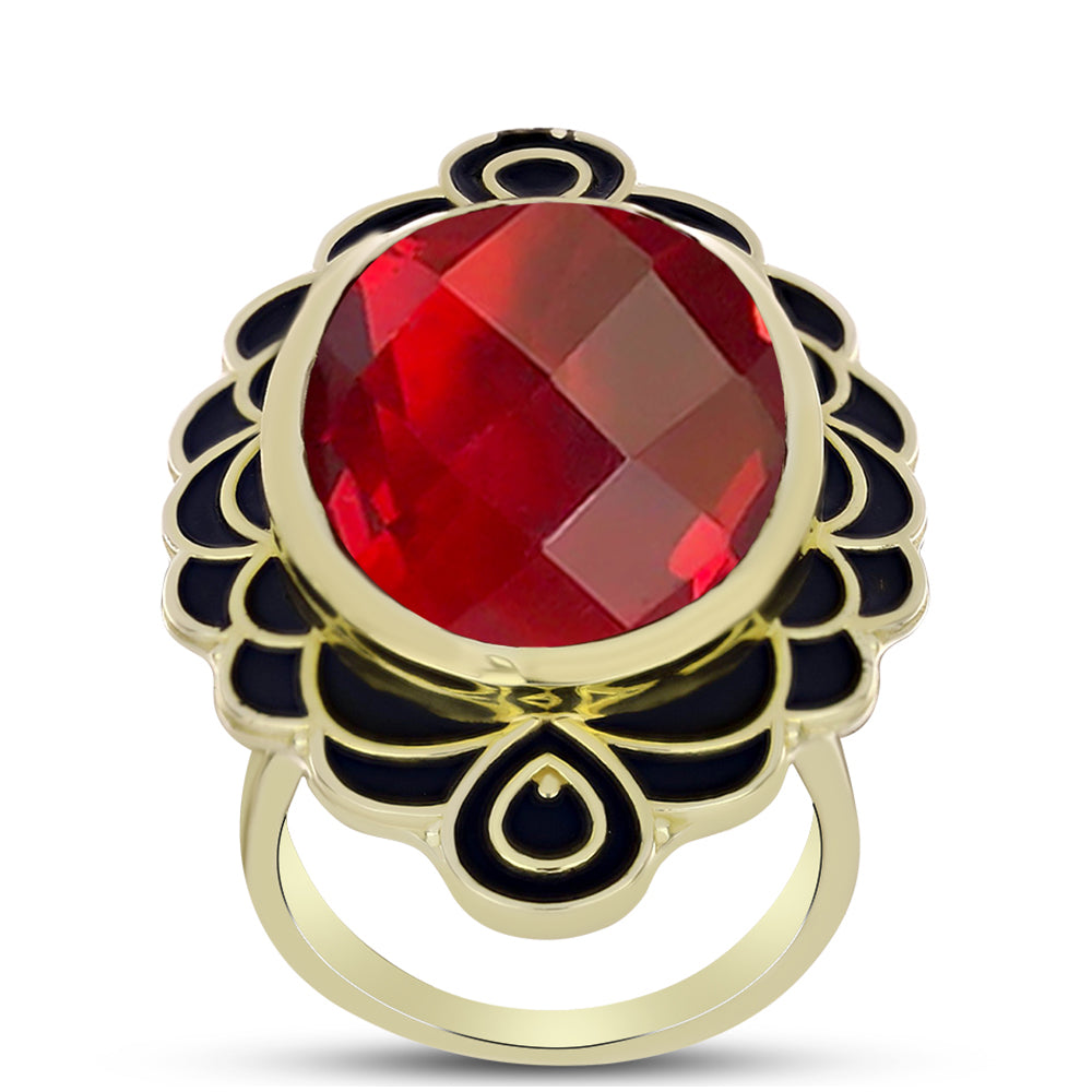 Anillo de Plata Bañada en Oro con Ágata Roja