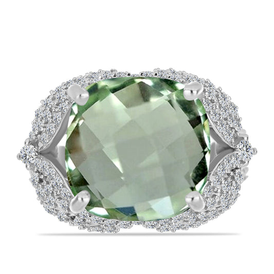 Anillo de Plata con Amatista Verde y Topacio Blanco